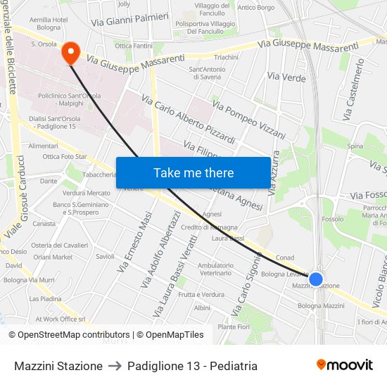 Mazzini Stazione to Padiglione 13 - Pediatria map