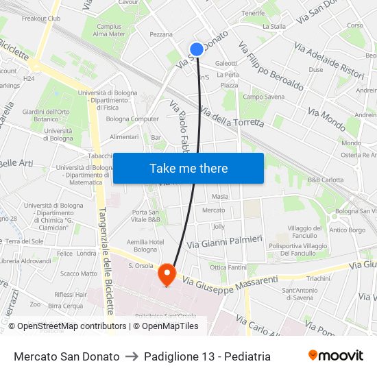 Mercato San Donato to Padiglione 13 - Pediatria map