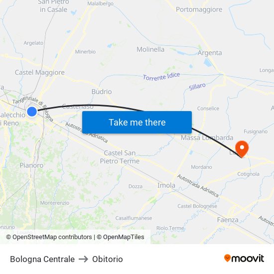 Bologna Centrale to Obitorio map