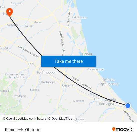 Rimini to Obitorio map