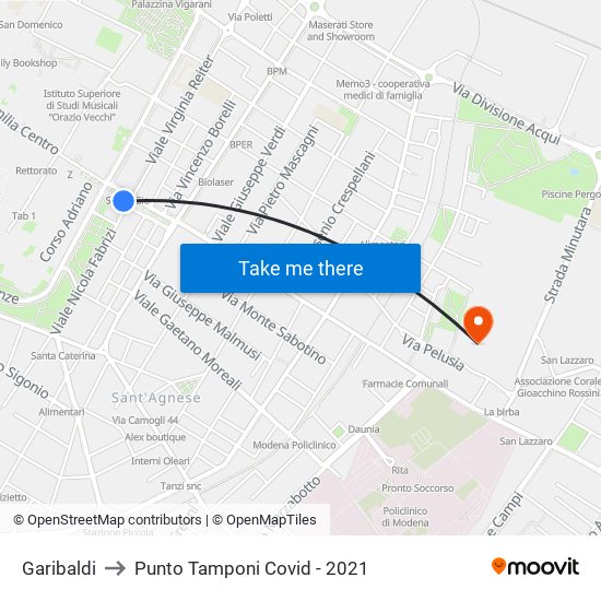 Garibaldi to Punto Tamponi Covid - 2021 map