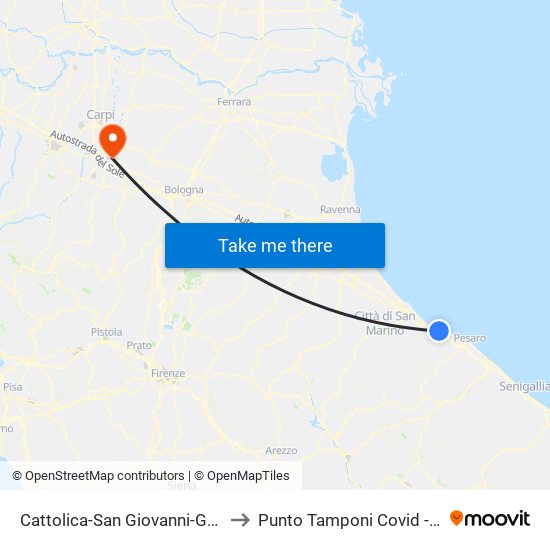 Cattolica-San Giovanni-Gabicce to Punto Tamponi Covid - 2021 map