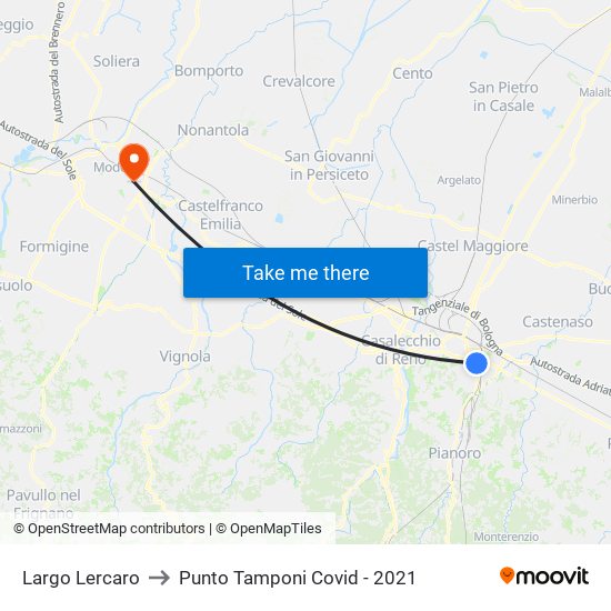 Largo Lercaro to Punto Tamponi Covid - 2021 map