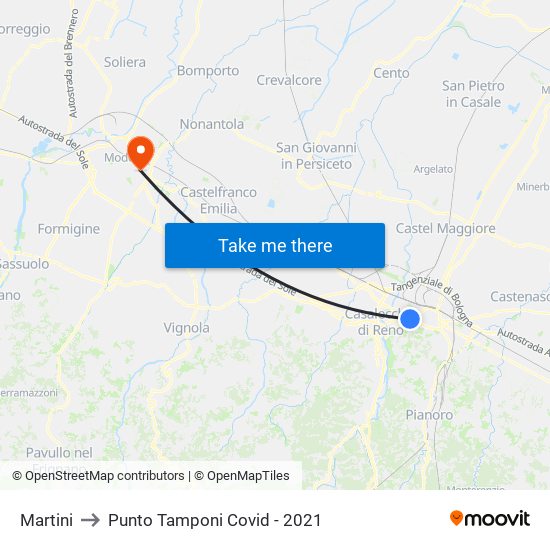 Martini to Punto Tamponi Covid - 2021 map