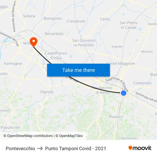 Pontevecchio to Punto Tamponi Covid - 2021 map