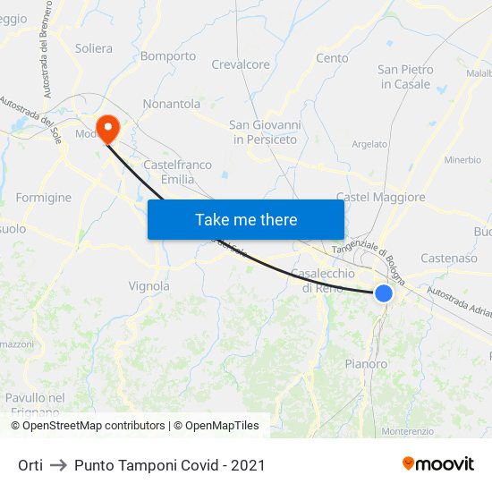 Orti to Punto Tamponi Covid - 2021 map