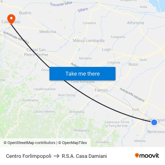 Centro Forlimpopoli to R.S.A. Casa Damiani map