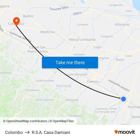 Colombo to R.S.A. Casa Damiani map