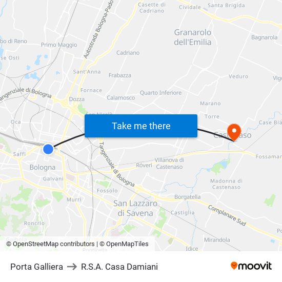 Porta Galliera to R.S.A. Casa Damiani map