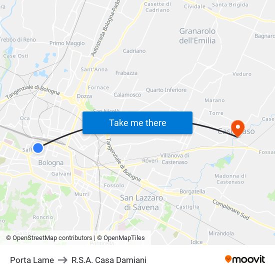 Porta Lame to R.S.A. Casa Damiani map