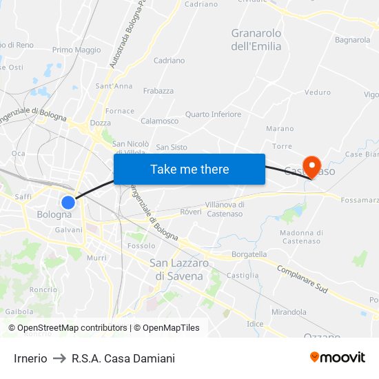 Irnerio to R.S.A. Casa Damiani map