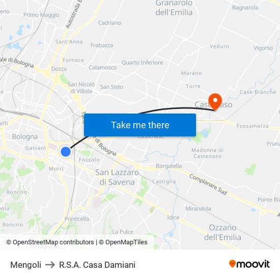 Mengoli to R.S.A. Casa Damiani map