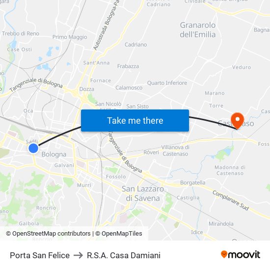 Porta San Felice to R.S.A. Casa Damiani map