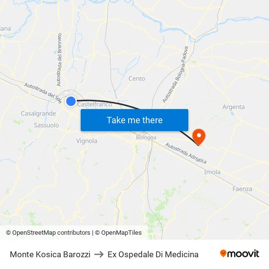 Monte Kosica Barozzi to Ex Ospedale Di Medicina map