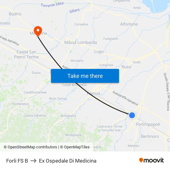 Forli FS B to Ex Ospedale Di Medicina map