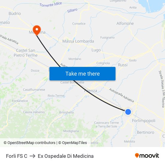 Forli FS C to Ex Ospedale Di Medicina map