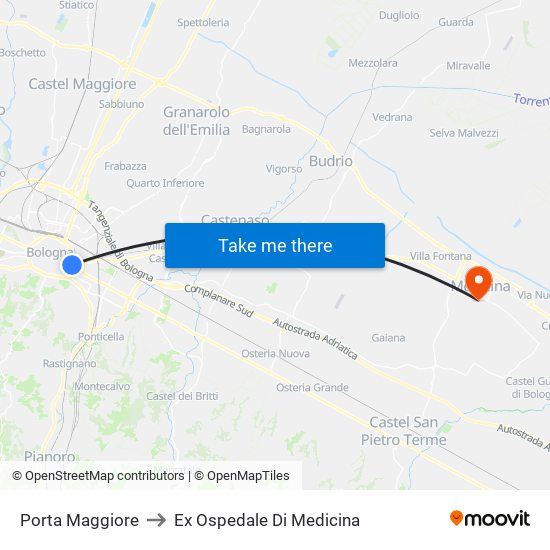 Porta Maggiore to Ex Ospedale Di Medicina map