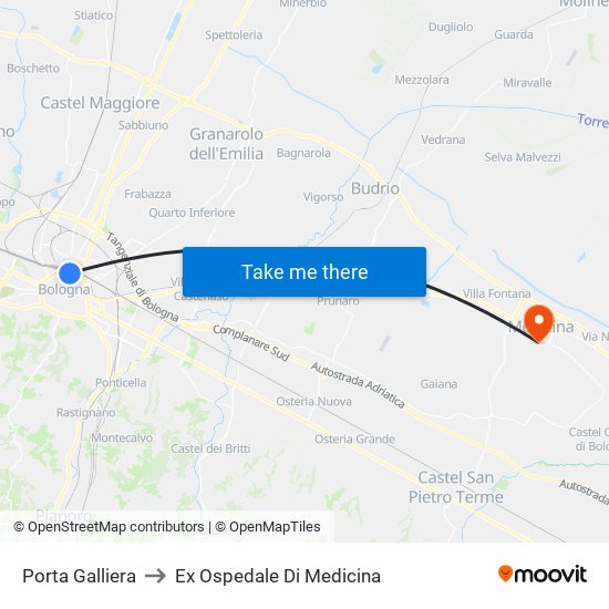 Porta Galliera to Ex Ospedale Di Medicina map