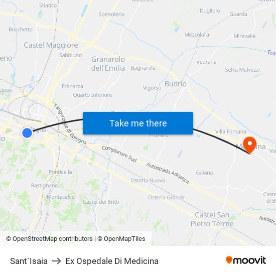 Sant`Isaia to Ex Ospedale Di Medicina map