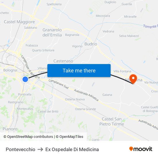 Pontevecchio to Ex Ospedale Di Medicina map
