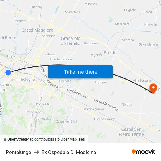 Pontelungo to Ex Ospedale Di Medicina map