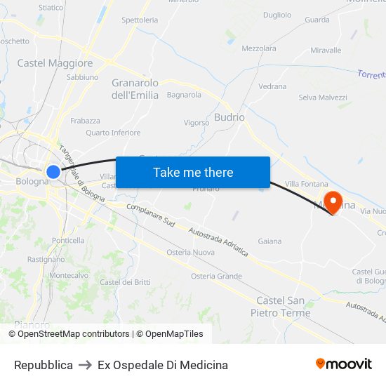 Repubblica to Ex Ospedale Di Medicina map
