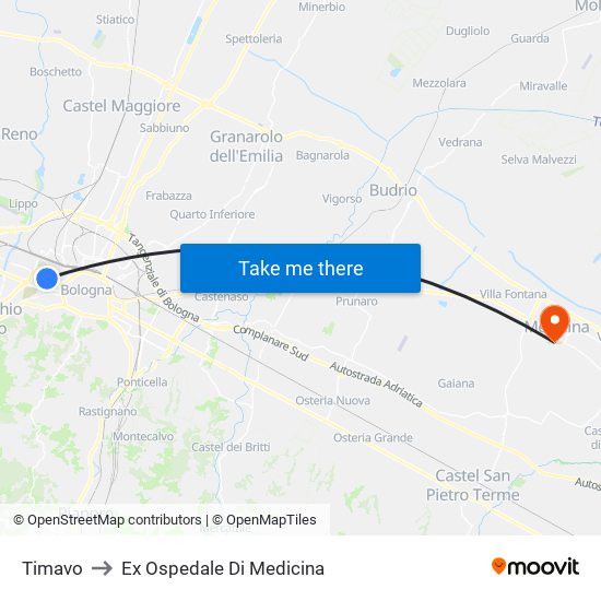 Timavo to Ex Ospedale Di Medicina map