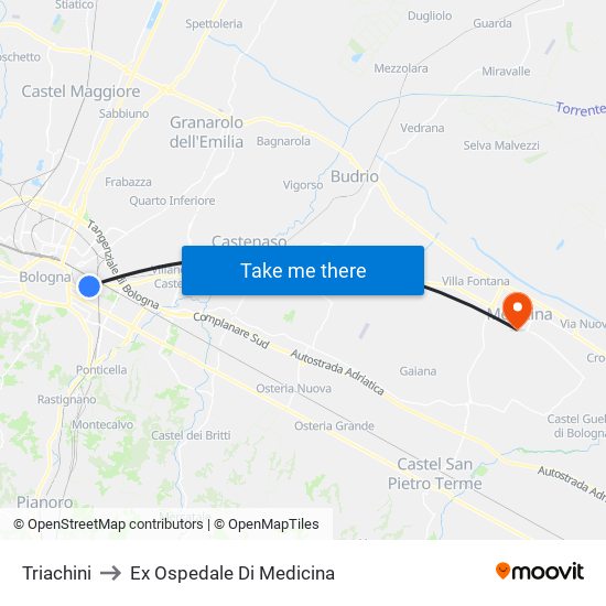 Triachini to Ex Ospedale Di Medicina map