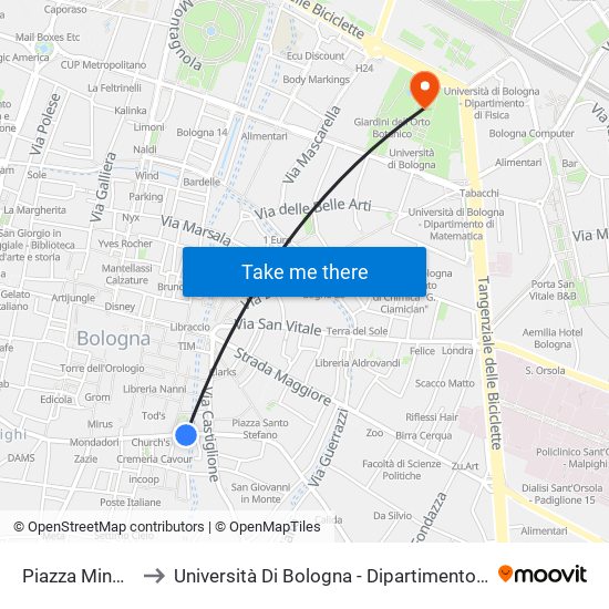 Piazza Minghetti to Università Di Bologna - Dipartimento Di Agraria map