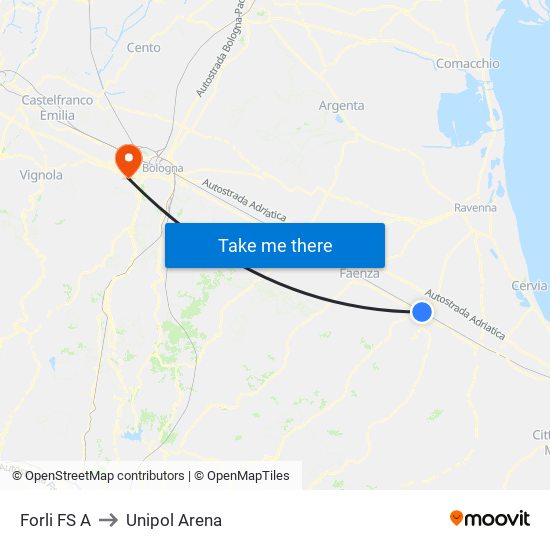 Forli FS A to Unipol Arena map