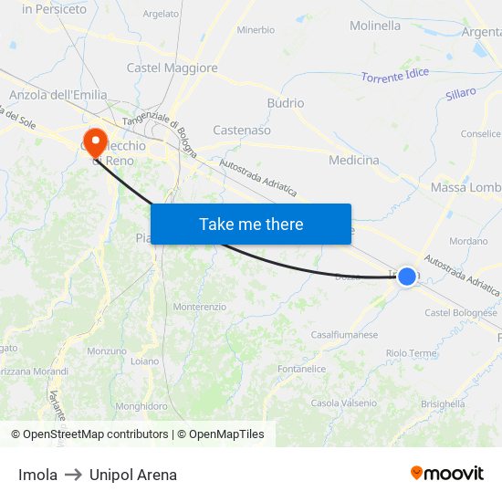 Imola to Unipol Arena map