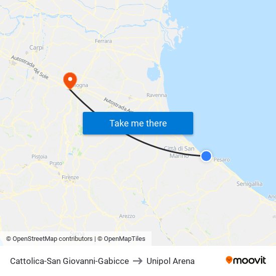 Cattolica-San Giovanni-Gabicce to Unipol Arena map