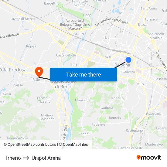 Irnerio to Unipol Arena map