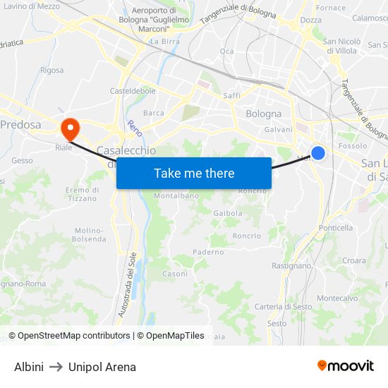 Albini to Unipol Arena map