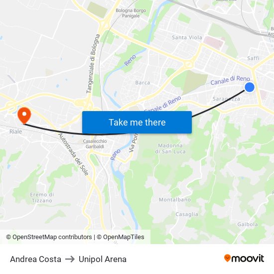 Andrea Costa to Unipol Arena map