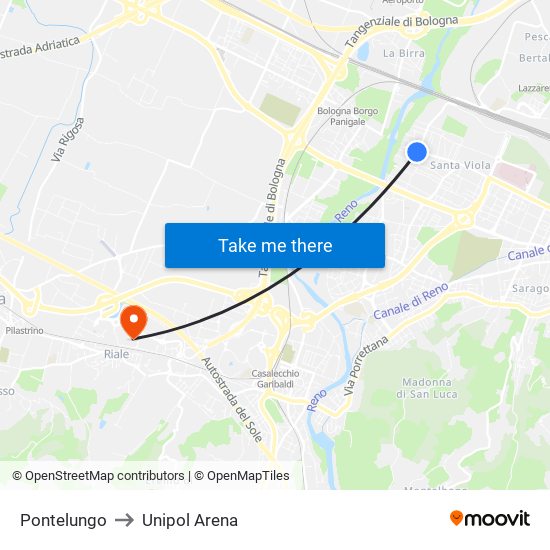 Pontelungo to Unipol Arena map