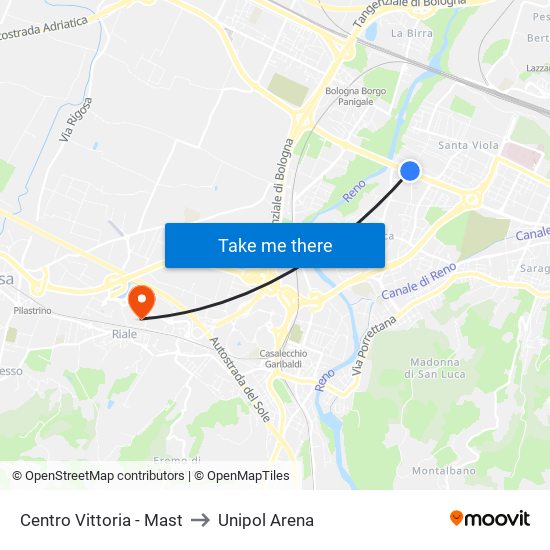 Centro Vittoria - Mast to Unipol Arena map