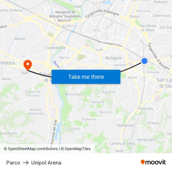 Parco to Unipol Arena map