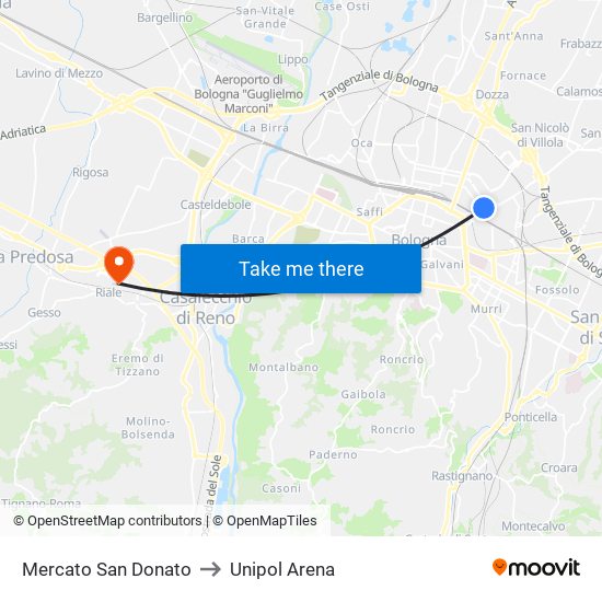 Mercato San Donato to Unipol Arena map