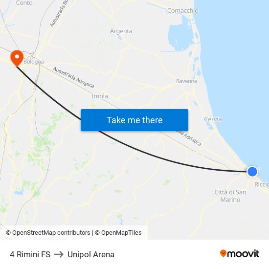 4 Rimini FS to Unipol Arena map