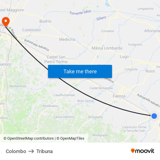 Colombo to Tribuna map