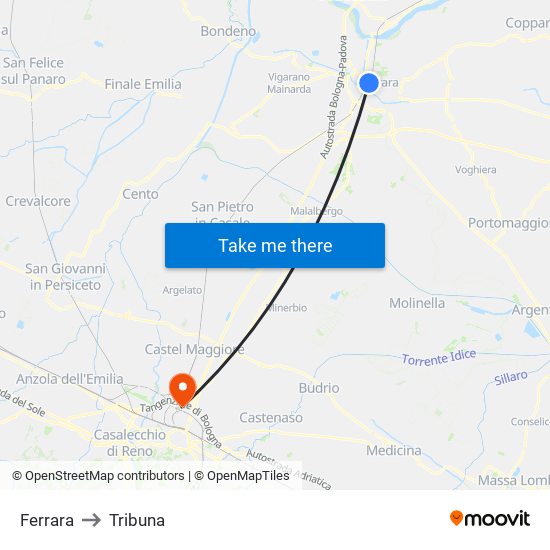 Ferrara to Tribuna map