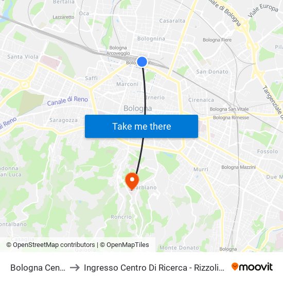 Bologna Centrale to Ingresso Centro Di Ricerca - Rizzoli / Barbiano map