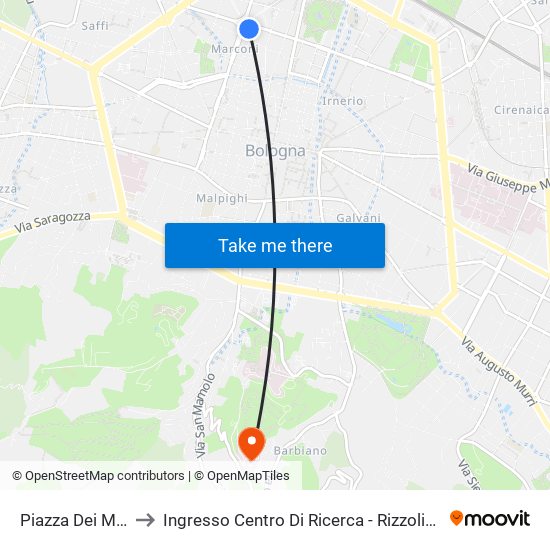 Piazza Dei Martiri to Ingresso Centro Di Ricerca - Rizzoli / Barbiano map
