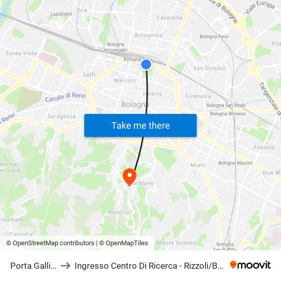 Porta Galliera to Ingresso Centro Di Ricerca - Rizzoli / Barbiano map