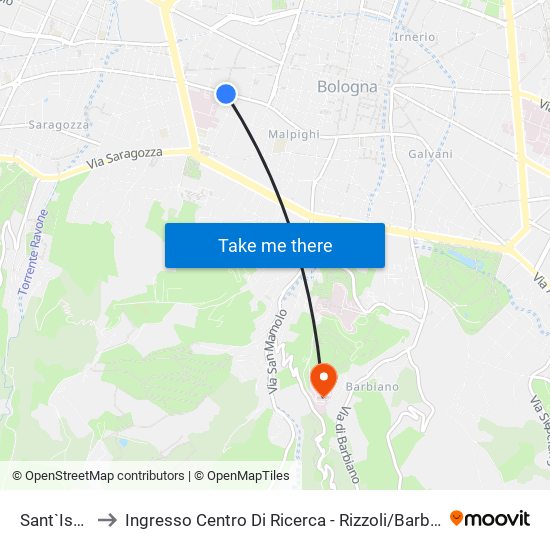 Sant`Isaia to Ingresso Centro Di Ricerca - Rizzoli / Barbiano map