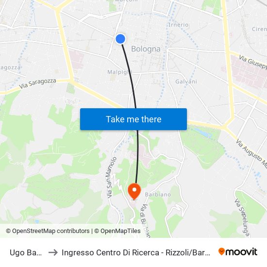 Ugo Bassi to Ingresso Centro Di Ricerca - Rizzoli / Barbiano map