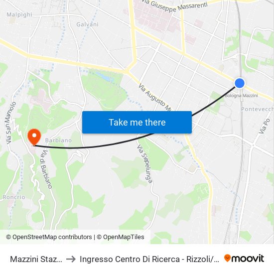 Mazzini Stazione to Ingresso Centro Di Ricerca - Rizzoli / Barbiano map