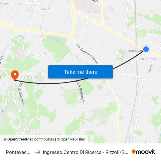 Pontevecchio to Ingresso Centro Di Ricerca - Rizzoli / Barbiano map