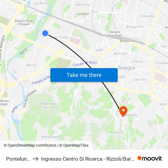 Pontelungo to Ingresso Centro Di Ricerca - Rizzoli / Barbiano map